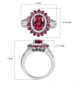 rubellite tourmaline and diamond halo ring in 950 platinum shown for size comparison