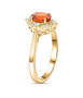 side view of spessartine garnet and diamond halo wedding ring in 14k yellow gold