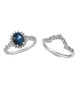 full view of blue star sapphire and white zircon two ring set in rhodium over sterling silver