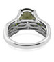 back view of moldavite chrome diopside and zircon bridge ring in rhodium over sterling silver