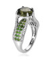 side view of moldavite chrome diopside and zircon bridge ring in rhodium over sterling silver