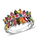 multi color tourmaline cluster ring in rhodium over sterling silver