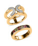 full view of multi color tourmaline and zircon two ring set in 18k yellow gold over sterling silver