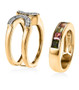 side view of multi color tourmaline and zircon two ring set in 18k yellow gold over sterling silver