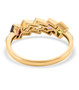 back view of square cut multi gemstone band ring in 18k yellow gold over sterling silver