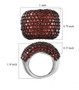 garnet cluster wide band ring in black and white rhodium over sterling silver shown for size comparison