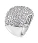 side view of white zircon cluster wide band ring in rhodium over sterling silver