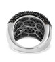 back view of black spinel cluster wide band ring in black and white rhodium over sterling silver