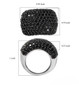 black spinel cluster wide band ring in black and white rhodium over sterling silver shown for size comparison