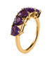 side view of amethyst heart five stone band ring in 18k yellow gold over sterling silver