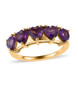 amethyst heart five stone band ring in 18k yellow gold over sterling silver