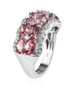 side view of pink tourmaline and white zircon band ring in rhodium over sterling silver