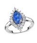 marquise kyanite and moissanite halo ring in rhodium over sterling silver