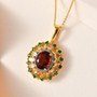 madeira citrine citrine chrome diopside zircon cluster pendant necklace in 18k yellow gold over sterling silver shown in a lifestyle photo