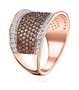 side view of champagne diamond and white diamond wide band ring in 18k rose gold over sterling silver