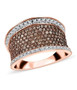champagne diamond and white diamond wide band ring in 18k rose gold over sterling silver