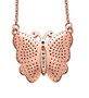 back view of champagne and white diamond butterfly necklace in 18k rose gold over sterling silver