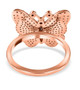 back view of champagne and white diamond butterfly ring in 18k rose gold over sterling silver