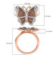 champagne and white diamond butterfly ring in 18k rose gold over sterling silver shown for size comparison