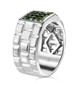 side view of tsavorite garnet gents ring in black and white rhodium over sterling silver