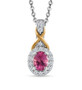 front view of pink tourmaline and zircon ring and necklace jewelry set in 18k yellow gold and rhodium over sterling silver
