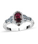 rubellite tourmaline aquamarine and brown zircon ring in rhodium over sterling silver