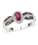 pink tourmaline brown zircon and white zircon ring in rhodium over sterling silver