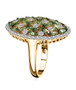 side view of tsavorite garnet and moissanite statement ring in 18k yellow gold over sterling silver
