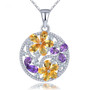 citrine amethyst and zircon flower pendant necklace in rhodium over sterling silver