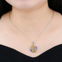citrine amethyst and zircon flower pendant necklace in rhodium over sterling silver worn around the neck