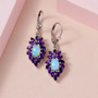 ethiopian opal and amethyst lever back earrings in rhodium over sterling silver shown in a lifestyle photo