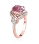 side view of kunzite and white zircon ring in 18k rose gold over sterling silver