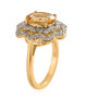 side view of heliodor and white zircon double halo ring in 18k yellow gold over sterling silver