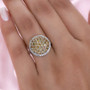 spessartine garnet and white zircon halo cluster ring in rhodium over sterling silver worn on a hand