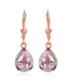 back view of kunzite brown zircon and white zircon lever back earrings in 18k rose gold over sterling silver
