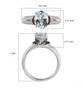 back view of aquamarine brown zircon and white zircon ring in rhodium over sterling silver
