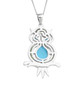 back view of arizona sleeping beauty turquoise and chrome diopside owl pendant necklace in rhodium over sterling silver