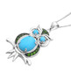 side view of arizona sleeping beauty turquoise and chrome diopside owl pendant necklace in rhodium over sterling silver