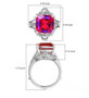 red and purple quartz triplet and zircon two ring set in rhodium over sterling silver shown for size comparison