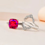 red quartz triplet two ring set in rhodium over sterling silver live studio
