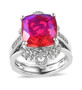 red quartz triplet two ring set in rhodium over sterling silver front