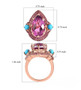 pink quartz sleeping beauty turquoise and rhodolite garnet ring in 18k rose gold over sterling silver shown for size comparison