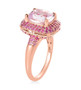 side view of kunzite and pink sapphire ring in 18k rose gold over sterling silver