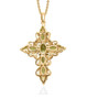 back view of peridot and chrome diopside cross pendant necklace in 18k yellow gold over sterling silver