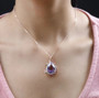 rose de france amethyst zircon and multi tourmaline halo pendant necklace in 18k rose gold over sterling silver worn around the neck