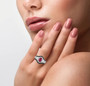 ruby black spinel and white zircon ring in rhodium over sterling silver worn on a hand
