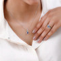 tanzanite chrome diopside and zircon ring and necklace jewelry set in rhodium over sterling silver worn around the neck