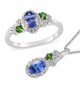 tanzanite chrome diopside and zircon ring and necklace jewelry set in rhodium over sterling silver