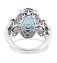 back view of swiss blue topaz and zircon ring in rhodium over sterling silver