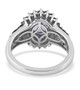 back view of tanzanite sapphire and zircon ring in rhodium over sterling silver